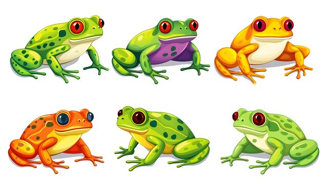Vibrant Illustration of Six Different Colors of Frogs Displayed Together