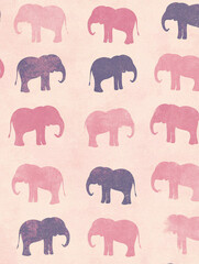 Elephant Pattern Illustration Pastel Pink Textile Background Wildlife Design Animal Fabric Colorful Cartoon Cute Silhouette Abstract Tropical Whimsical Dreamy Graphic Wallpaper Decorative Children