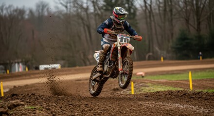 Motocross Rider Jumps on Dirt Bike