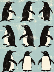 Obraz premium Penguin Bird Illustration Art Wildlife Nature Black White Pattern Graphic Cute Design Species Aquatic Cold Snow Playful Surface Vibrant Background Abstract Shapes Character Funny Motion Texture