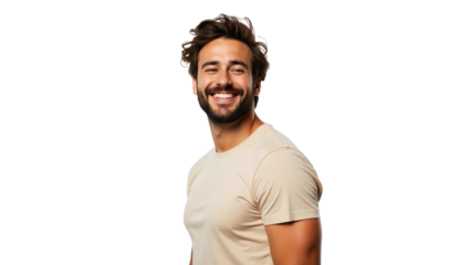 Beard Man Smiling in Active Shirt
