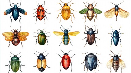 Colorful Watercolor Vector Insect Illustration Collection for Design Projects