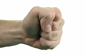 Closeup of a mans fist tightly clenched showing veins and hair hand male on transparent background