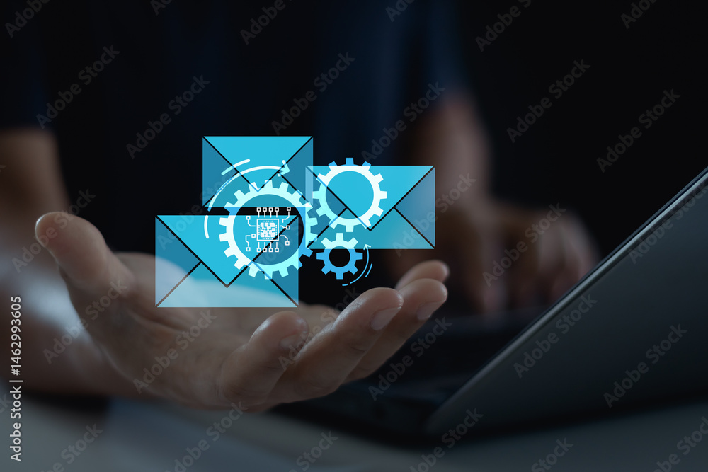 Aufkleber email marketing, email automation, ai automation concept. using data science to drive marketing auto