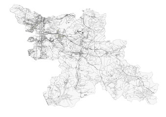Vector map of highways in yongin, south korea with black and white color.