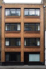 Fototapeta premium A contemporary brick structure showcasing expansive windows and a sleek minimalist design, set against the backdrop of an urban landscape in broad daylight