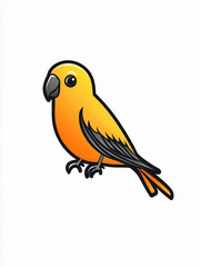 Fototapeta premium Colorful Cartoon Canary Illustration Featuring Playful Yellow Bird Silhouette With Vibrant Feathers; Exotic Pet Parrot, Avian Creature, Small Wildlife Songbird Perching, Beautiful Tropical Drawing