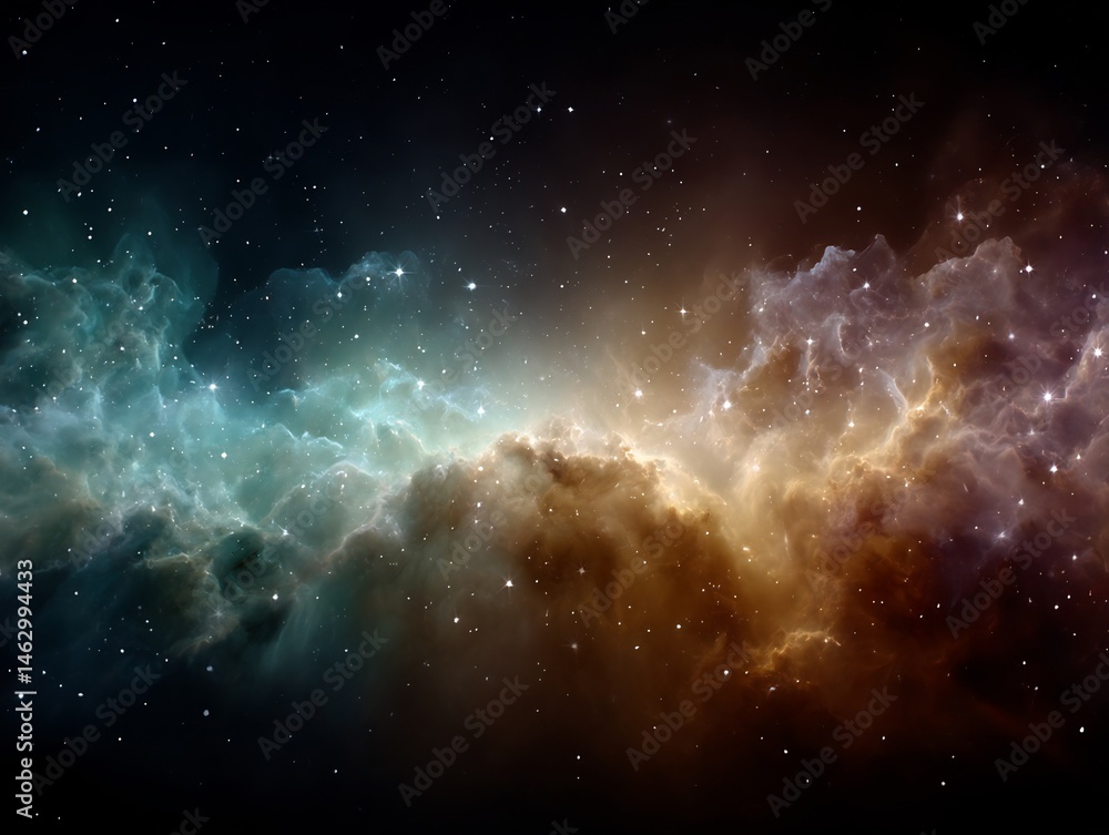 Poster celestial tapestry displaying shimmering nebula in colorful cosmic expanse