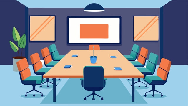 meeting room with a large conference table and presentation screen used for group study sessions or club meetings.