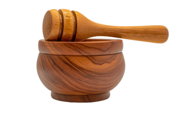 Wooden honey dipper and bowl