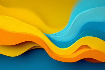Amazing abstract polystyrene foam waves background in mustard yellow and primary blue color