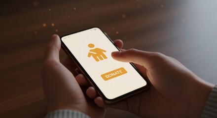 Person donating to charity on a mobile phone for social responsibility