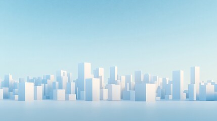 Naklejka premium A minimalist city skyline, pale blue tones, simple forms