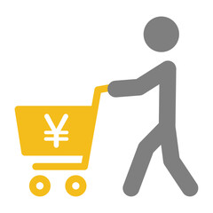 ショッピングする人と日本円のマーク