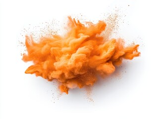 Abstract orange powder explosion on white background