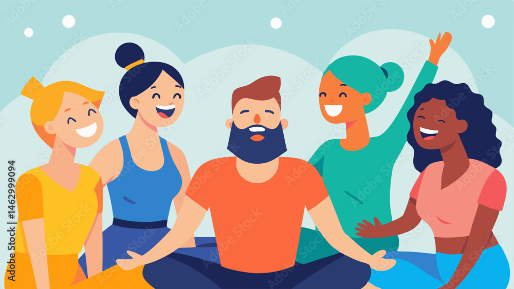 Poster joyful expression a vibrant scene showing participants smiling and laughing together at the end of a