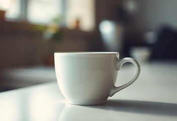Obraz premium white coffee cup sitting on top of a table
