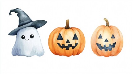 Fototapeta premium Cute Watercolor Halloween Illustration