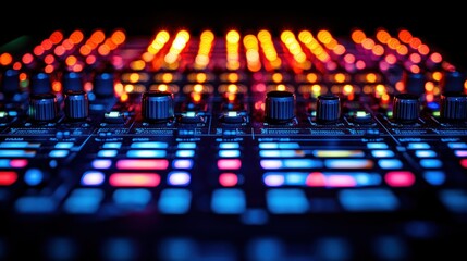 Obraz premium Illuminated DJ Mixer Console in Dark Club Setting