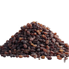 Obraz premium A large pile of delicious dark brown raisins isolated on food heap vine on transparent background