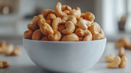 Fototapeta premium Cashews in a bowl. Golden brown nuts