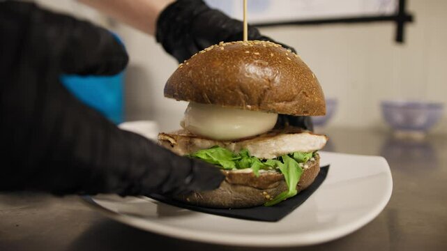 Final Result Of The Preparation Of A Gourmet Burger With Grilled Swordfish 