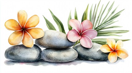 Serenity Watercolor Illustration with Tranquil Stones