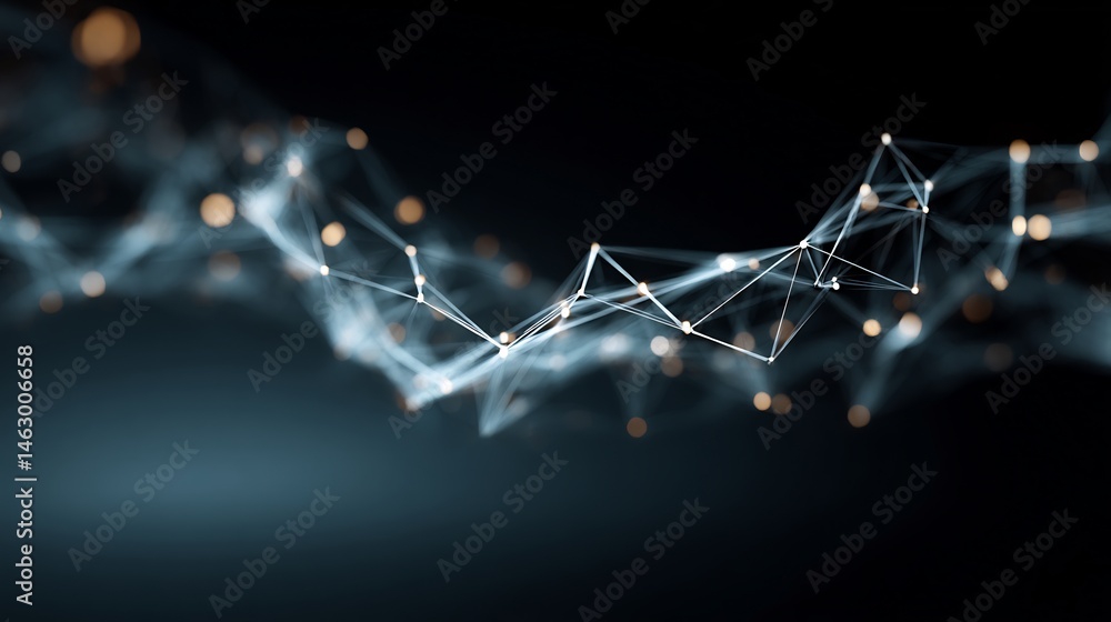 Poster intricate network of interconnected nodes against a dark gradient backdrop