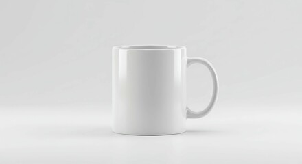 Obraz premium A pristine, minimalist studio shot showcases a solitary white ceramic mug against a bright, even background, emphasizing clean lines and simple form.