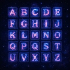 Glowing Alphabet Blocks Floating in Cosmic Space