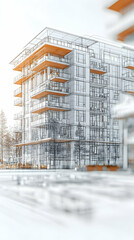 Modern apartment building design, architectural sketch