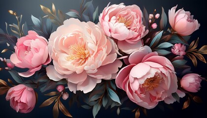  Üppiger Pfingstrosenstrauß mit zartem Rosaton