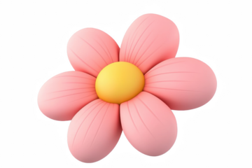 Cute pink flower 3d render illustration design graphic pastel yellow on transparent background art