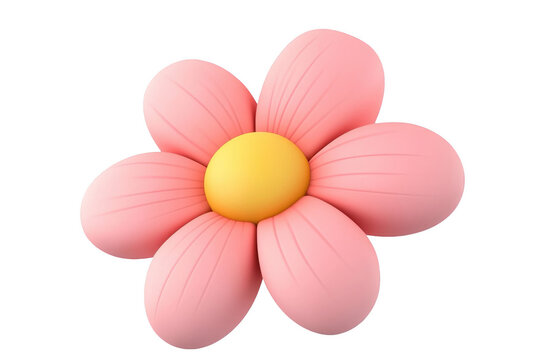 Cute pink flower 3d render illustration design graphic pastel yellow on transparent background art
