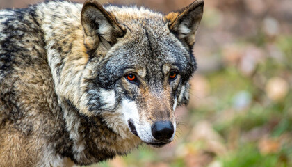 Alpha wolf with striking red eyes