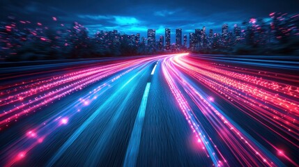 Driving Into the Future City at Night with Light Streaks