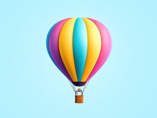 Colorful hot air balloon against light blue background