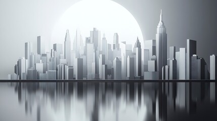 Fototapeta premium A modern interpretation of an art deco skyline, with angular high-rises, symmetrical linear accents, and a radiant starburst effect blending nostalgia with contemporary style