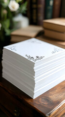 Stack of blank notepads with floral design