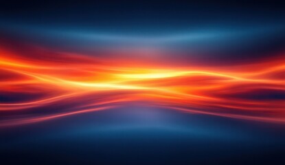 Bright flowing orange and yellow light waves against a dark blue background creating a sense of energy and movement