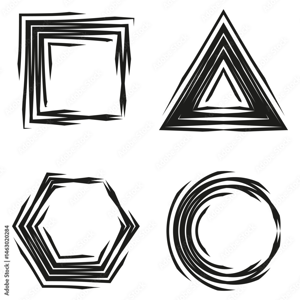 Poster geometric shapes illustration. triangle circle square. distorted outline forms. vector abstract symb