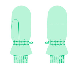 Snowboarding Gloves Mittens mint cartoon Fashion hand accessory clothing technical illustration garment. Vector front palm back view for Men, women, unisex style flat template CAD on white background