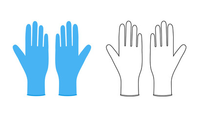 Obraz premium Rubber cleaning protective Gloves blue cartoon and flat mockup isolated hand accessory clothing technical illustration garment. Dish wash Vector for Men, women, unisex template CAD on white background