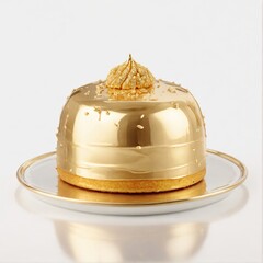 Elegant Gold-Plated Dessert Displayed on White Background