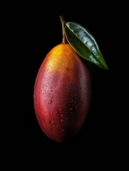 Fresh Red and Yellow Mango with Dewdrops on Black Background