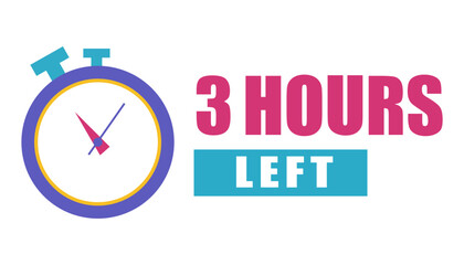 Simple clock icon. Time three hours. Reminder countdown shape. Vector stopwatch.