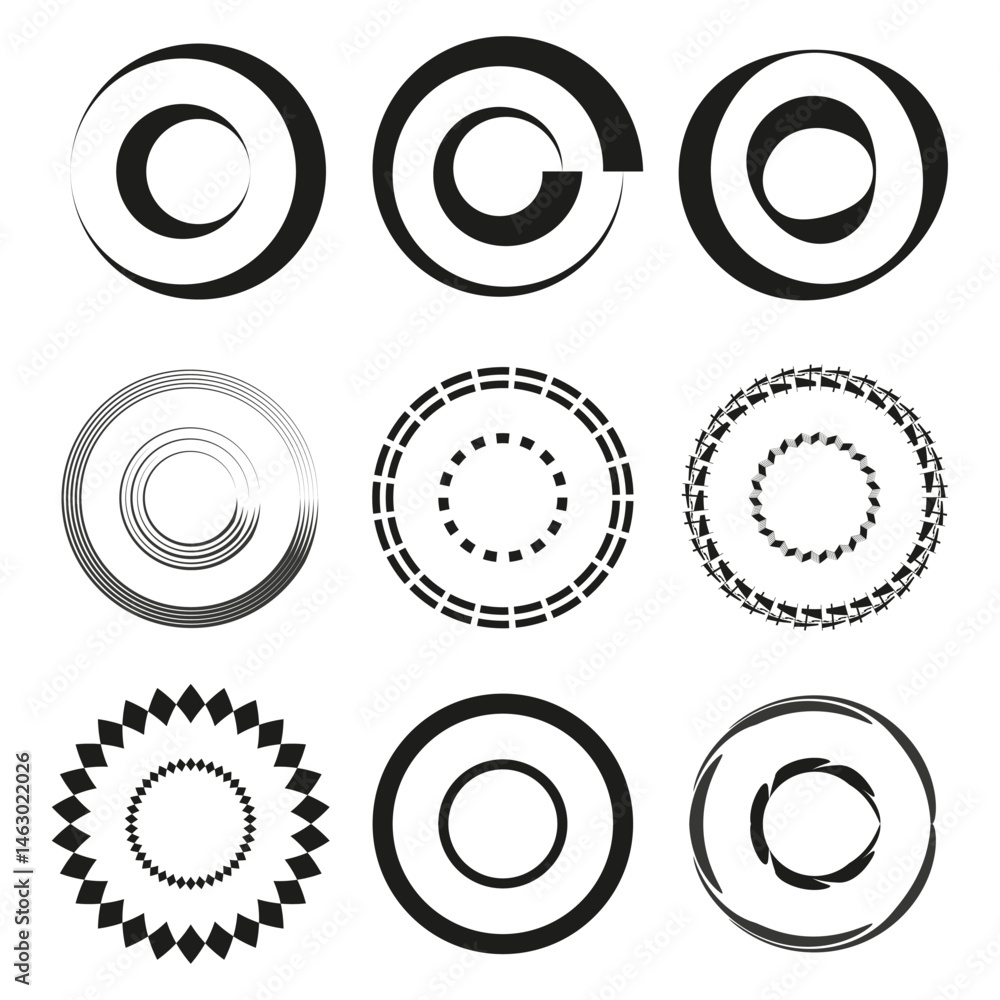 Poster geometric circle pattern. black white contrast. curved line design. vector minimal layout.