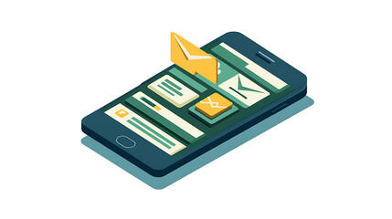 A cell phone with a green background and a yellow envelope on the screen