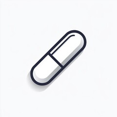 Minimalist black and white outline of a capsule pill with subtle shadow on a plain light background