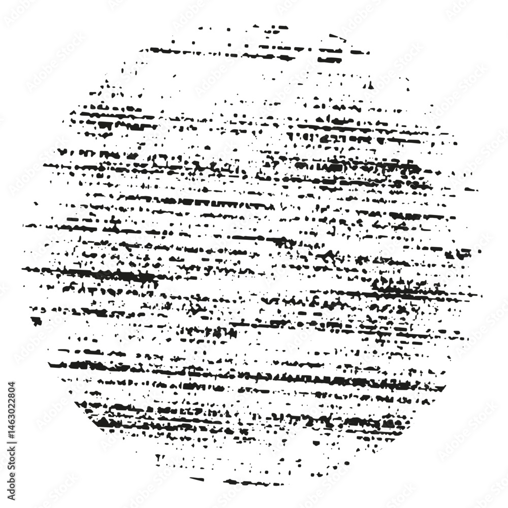 Poster grunge circle stamp. horizontal noise texture. distressed monochrome pattern. vector round print.